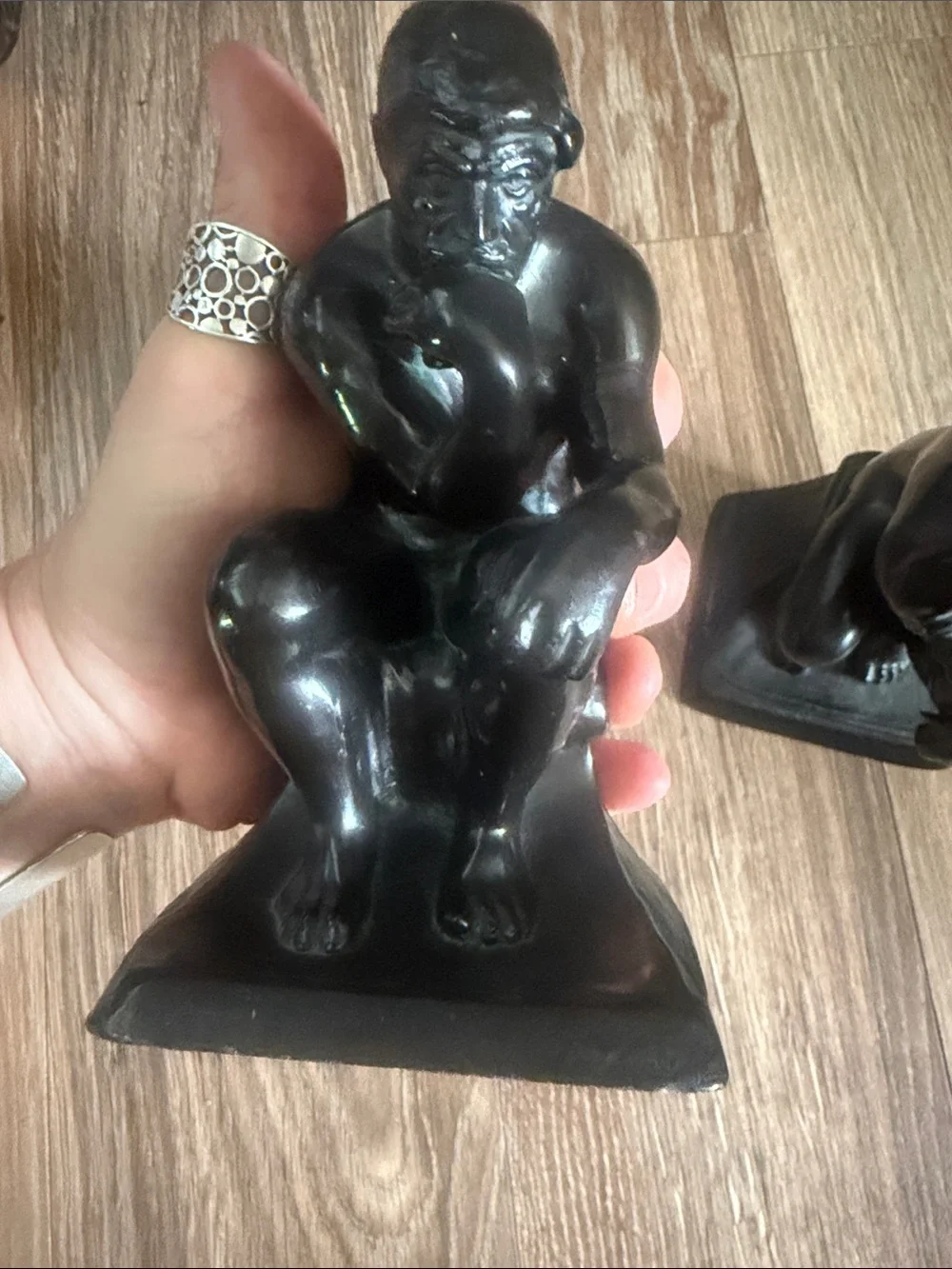 Pair of Black Metal Bronze “The Thinker” Figurine Bookends